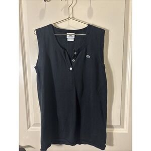 Lacoste Woman Sz 44 Sleeveless Black Polo Shirt Golf Tennis Casual Summer Preppy